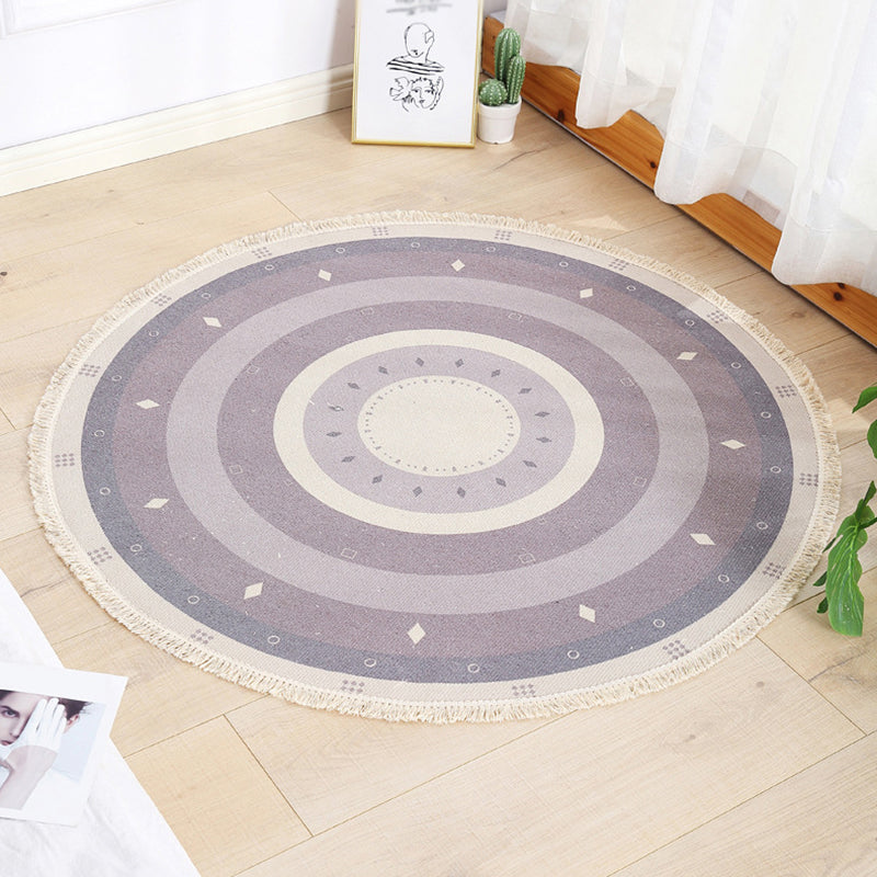 Funky Moroccan Round Rug Individuality Cotton Blend Rug Washable Carpet with Fringe for Home Decor