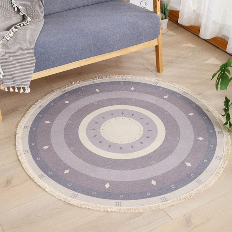 Funky Moroccan Round Rug Individuality Cotton Blend Rug Washable Carpet with Fringe for Home Decor