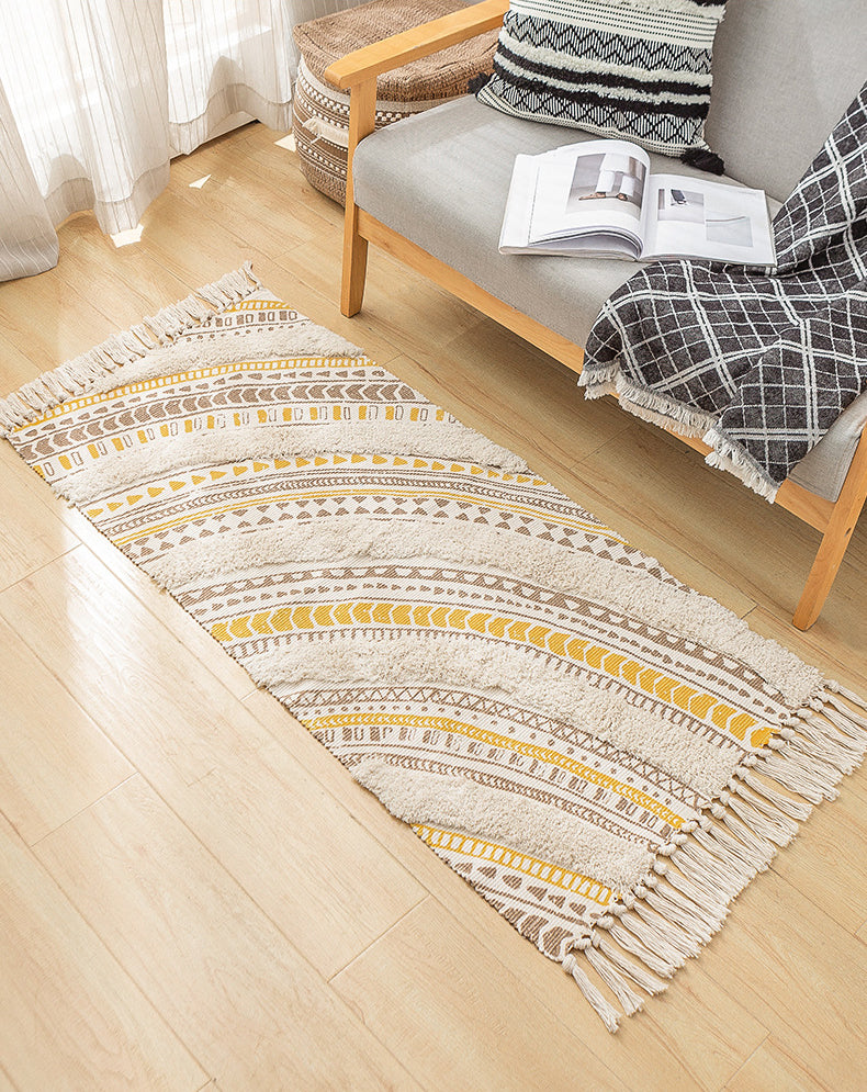 Creative Moroccan Indoor Rug Comfort Cotton Blend Carpet Easy Care Rug with Fringe for Home Decor