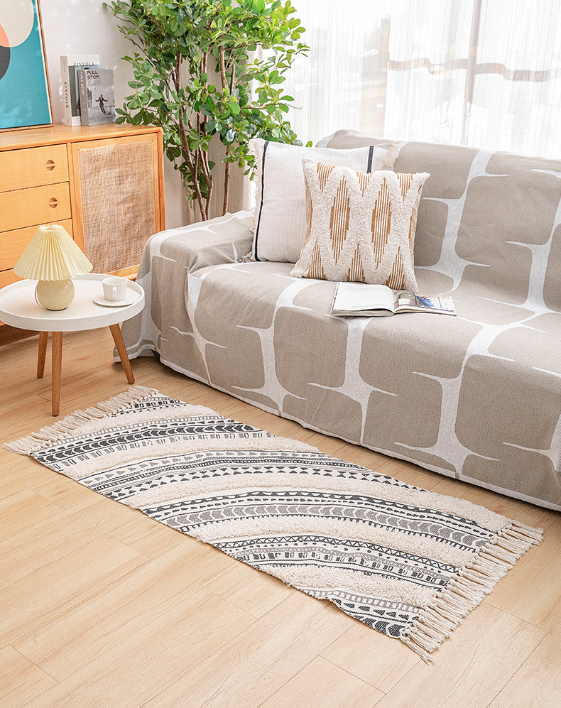 Creatief Marokkaans binnenvleed Rug Comfort Cotton Blend Tapijt Easy Care Tapijt met franje voor woningdecoratie