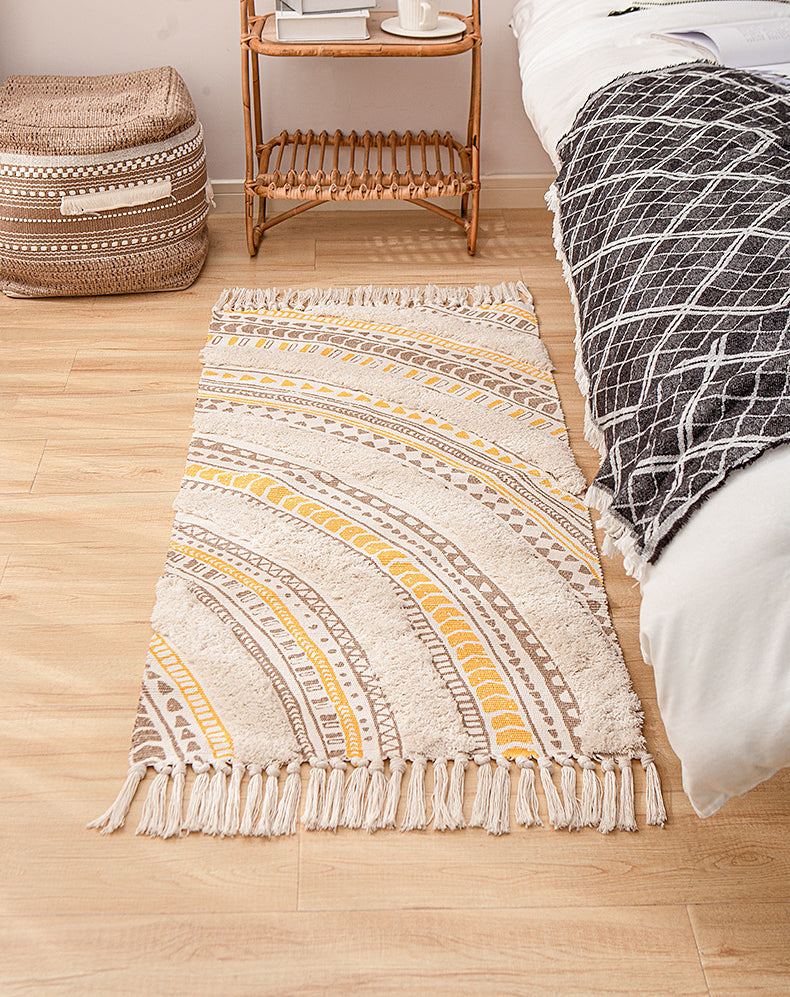 Creative Moroccan Indoor Rug Comfort Cotton Blend Carpet Easy Care Rug with Fringe for Home Decor