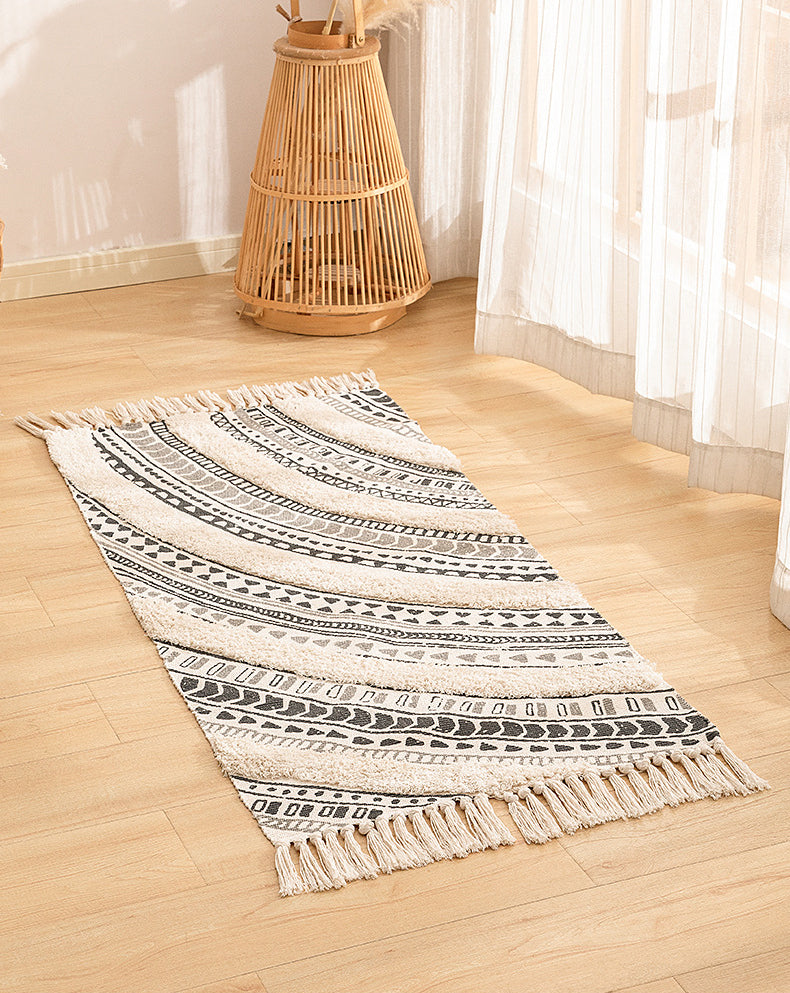 Creative Moroccan Indoor Rug Comfort Cotton Blend Carpet Easy Care Rug with Fringe for Home Decor