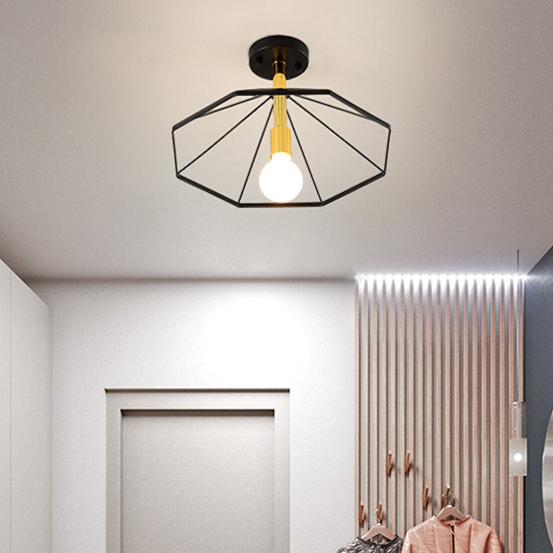 Black Tapered Semi Flush Ceiling Light Metal Minimalist 1 Light Ceiling Montiert für Lobby