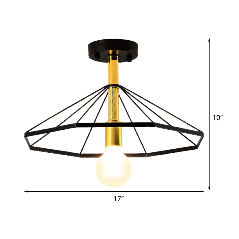 Black Tapered Semi Flush Ceiling Light Metal Minimalist 1 Light Ceiling Montiert für Lobby