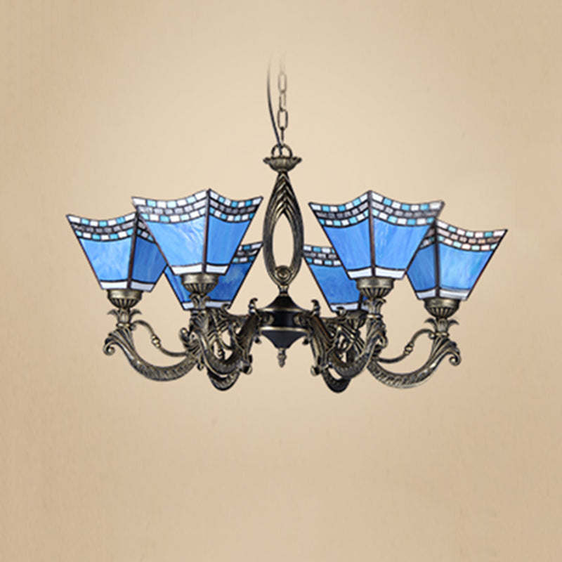 Star Chandelier Lighting Fixture Mediterranean Stained Art Glass Hanging Chandelier