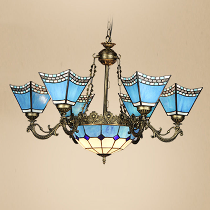 Star Chandelier Lighting Fixture Mediterranean Stained Art Glass Hanging Chandelier