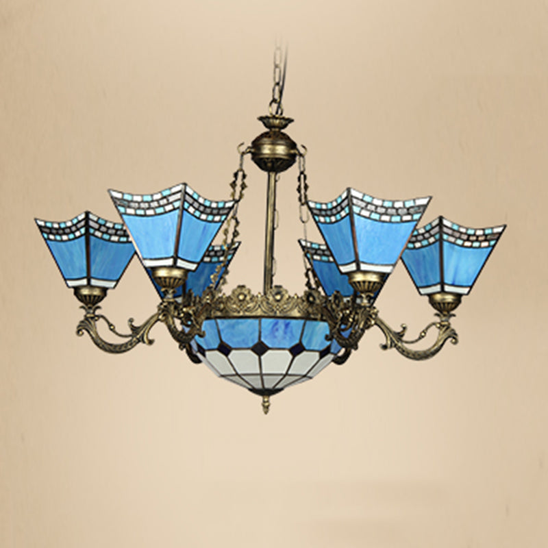 Star Chandelier Lighting Fixture Mediterranean Stained Art Glass Hanging Chandelier