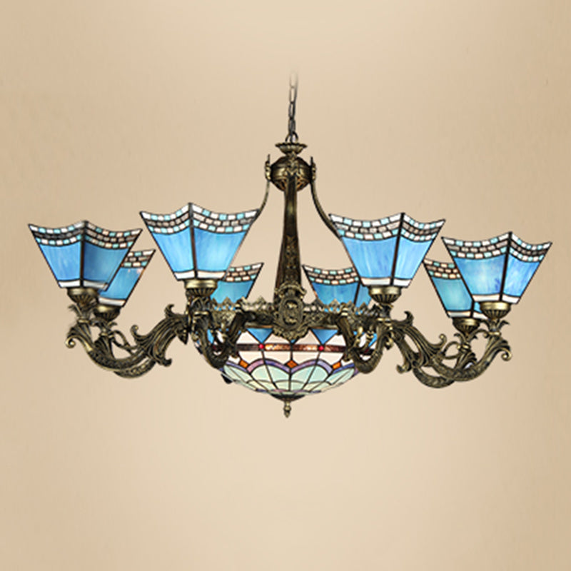 Star Chandelier Lighting Fixture Mediterranean Stained Art Glass Hanging Chandelier