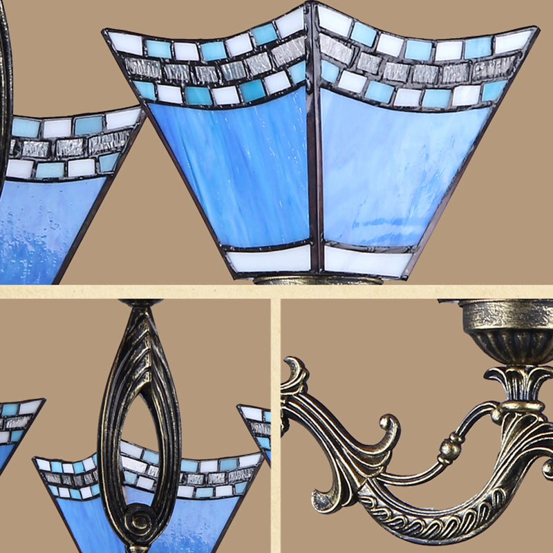 Star Chandelier Lighting Fixture Mediterranean Stained Art Glass Hanging Chandelier