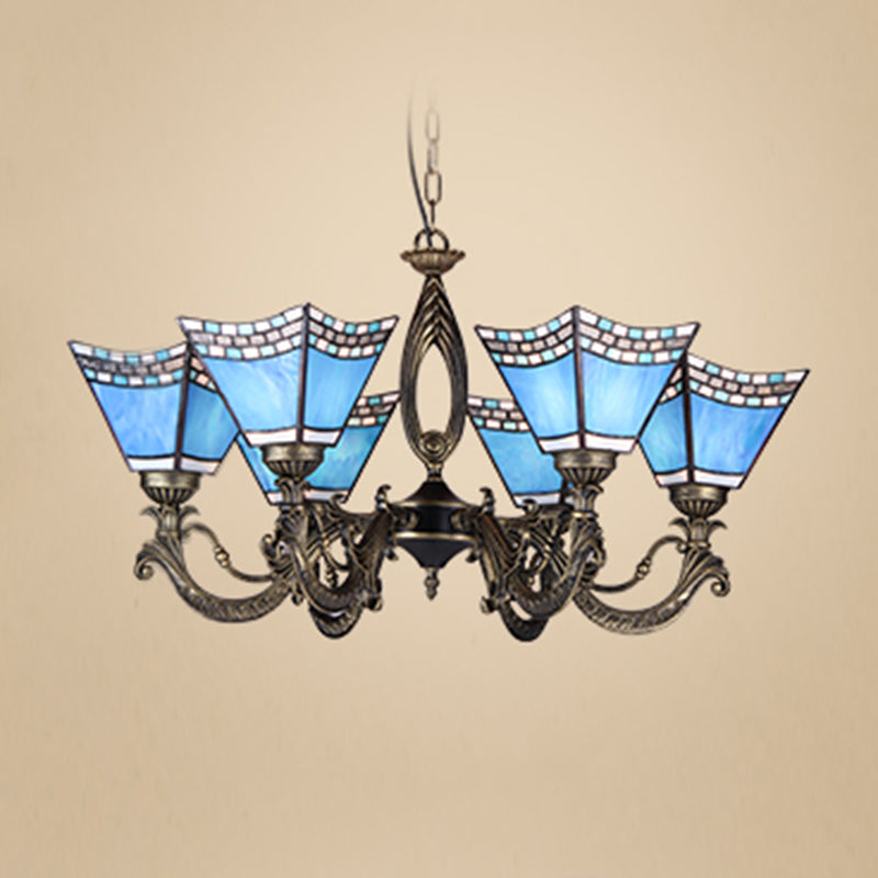 Star Chandelier Lighting Fixture Mediterranean Stained Art Glass Hanging Chandelier