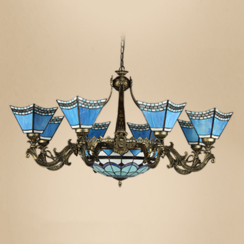 Star Chandelier Lighting Fixture Mediterranean Stained Art Glass Hanging Chandelier