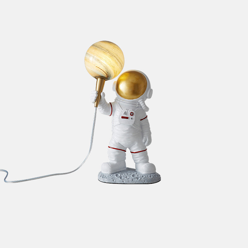 Spaceman de lampe de nuit à 1 lumière pour enfants et table de table de planète avec une teinte en verre