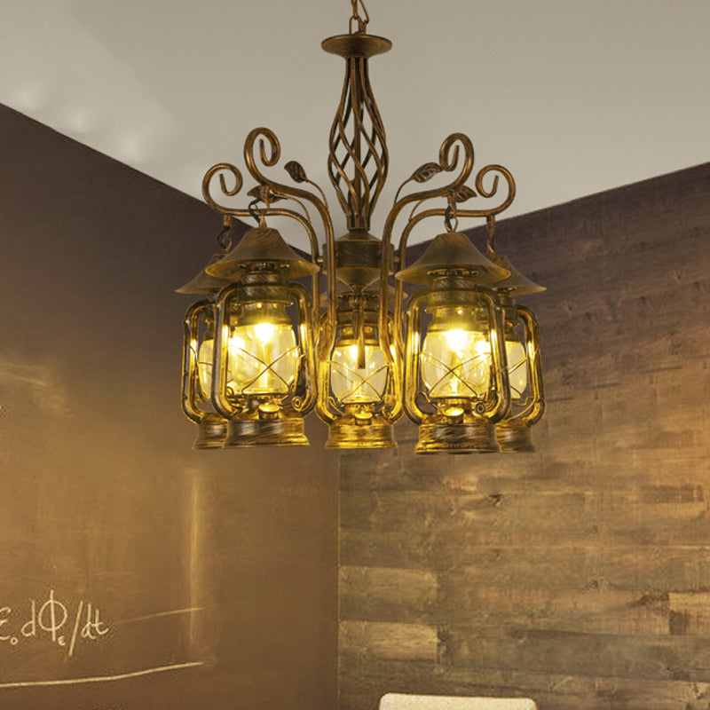 Brass a 5 luci a soffitto lampadario pendente industriale metallico cherosene appiccicoso