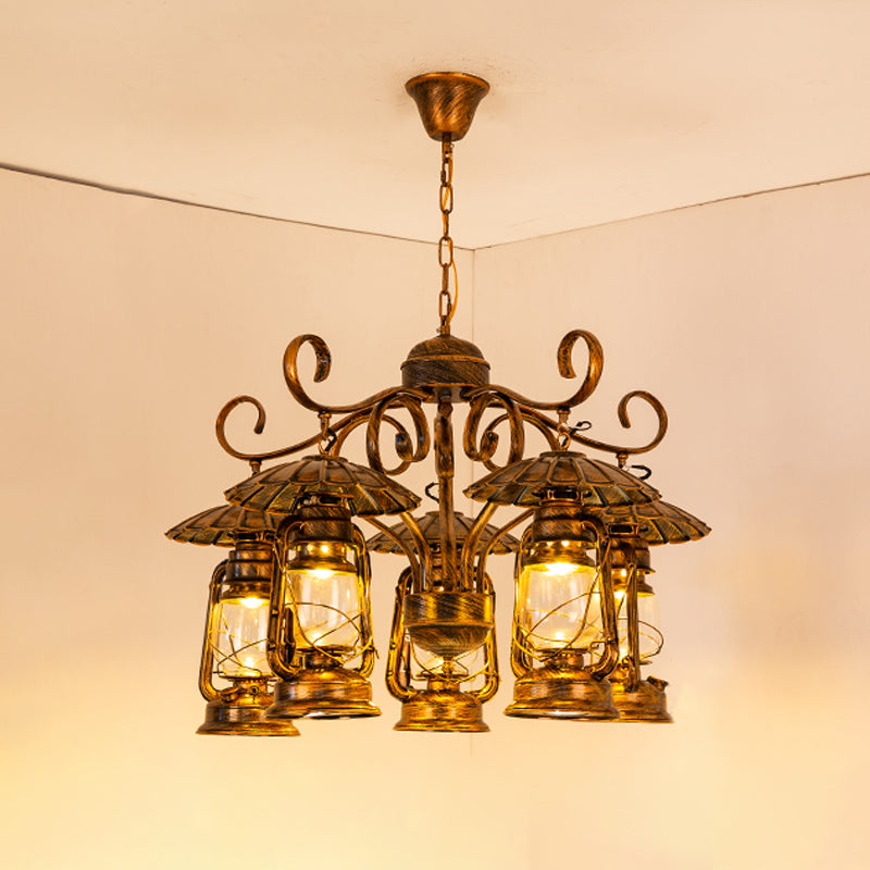 Brass 5 Lights Ceiling Chandelier Pendant Industrial Metallic Kerosene Hanging Ceiling Fixture