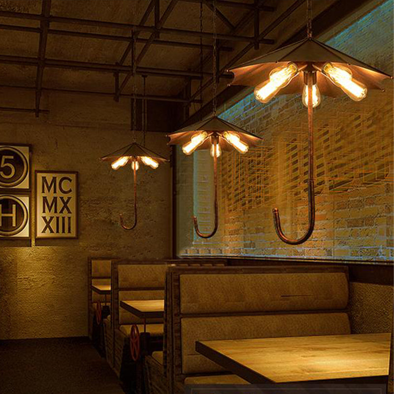 Rust Exposed Bulb Ceiling Pendant Chandelier Factory Metal 5 Lights Restaurant Hanging Fixture