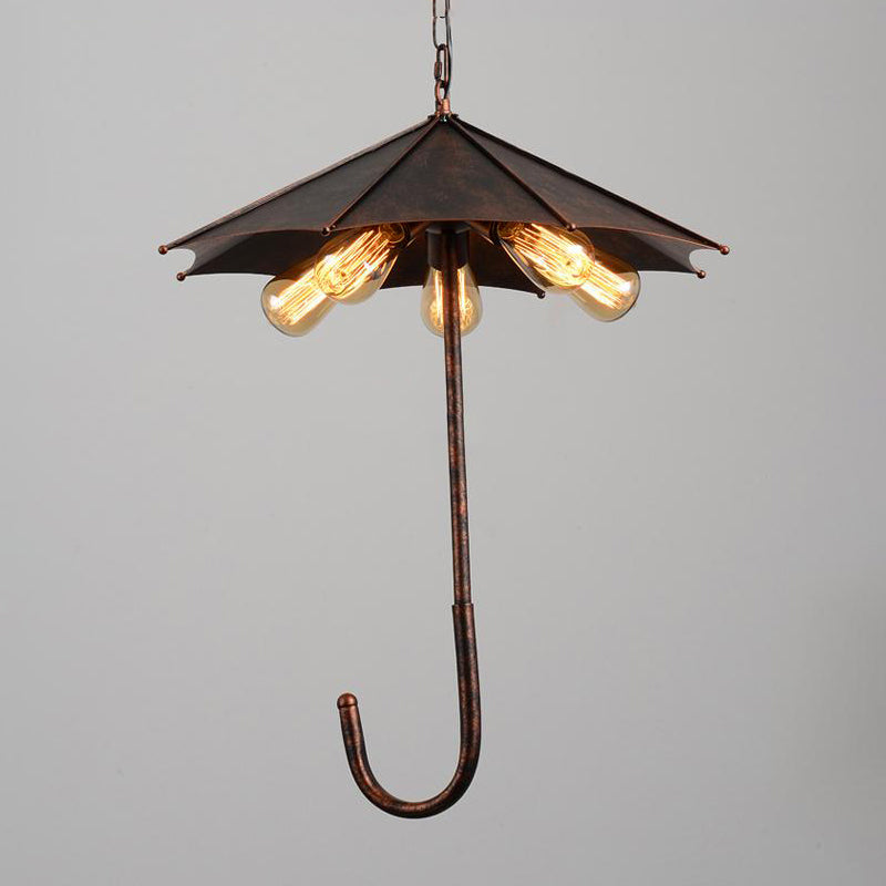 Rust Exposed Bulb Ceiling Pendant Chandelier Factory Metal 5 Lights Restaurant Hanging Fixture