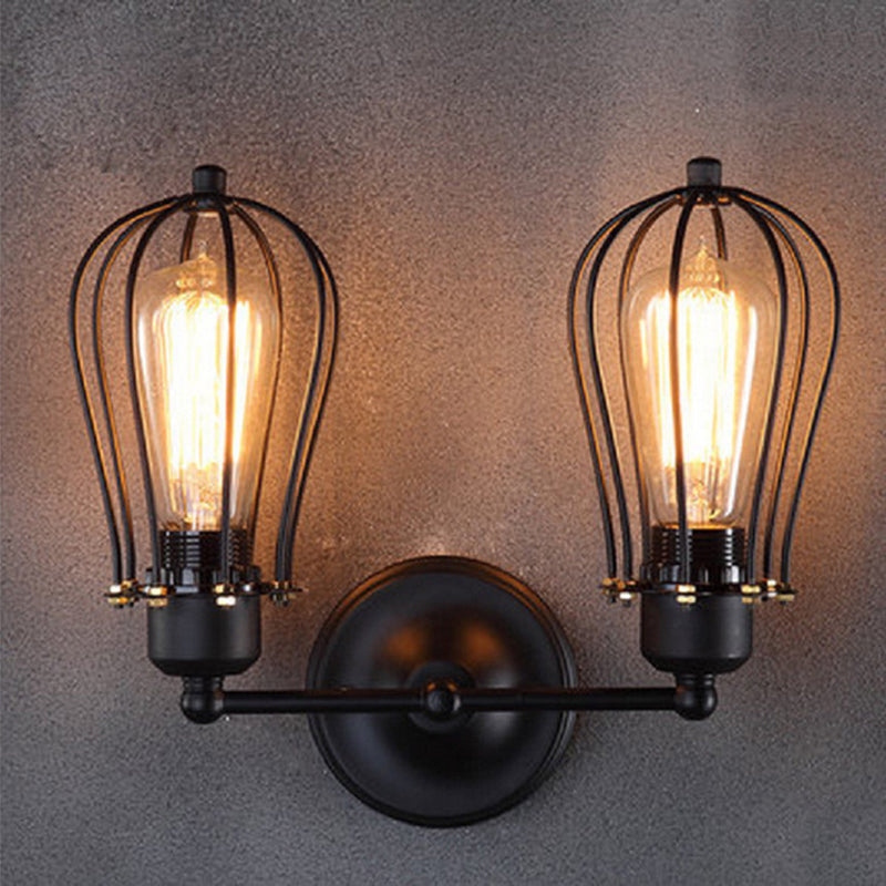 Bulb Wrought Iron 1-Light Wall Sconce Industrial Hallway Wall Mounted Lamp