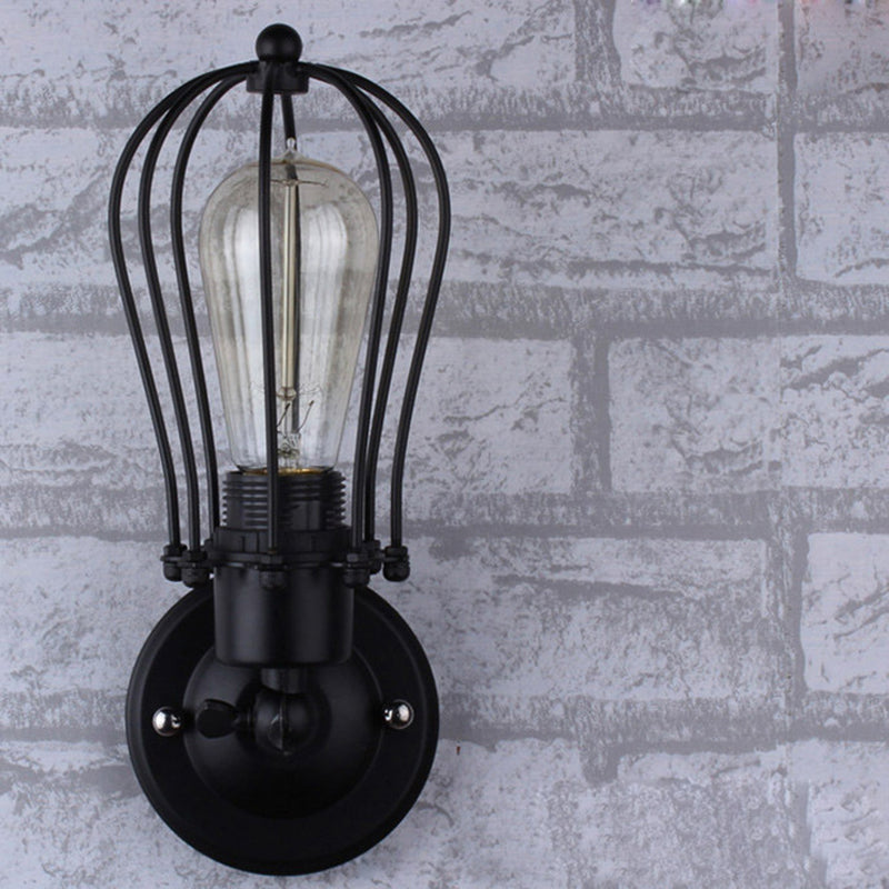 Bulb Wrought Iron 1-Light Wall Sconce Industrial Hallway Wall Mounted Lamp