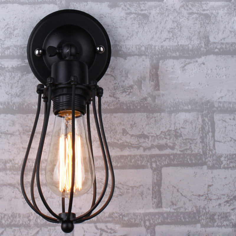 Bulb Wrought Iron 1-Light Wall Sconce Industrial Hallway Wall Mounted Lamp