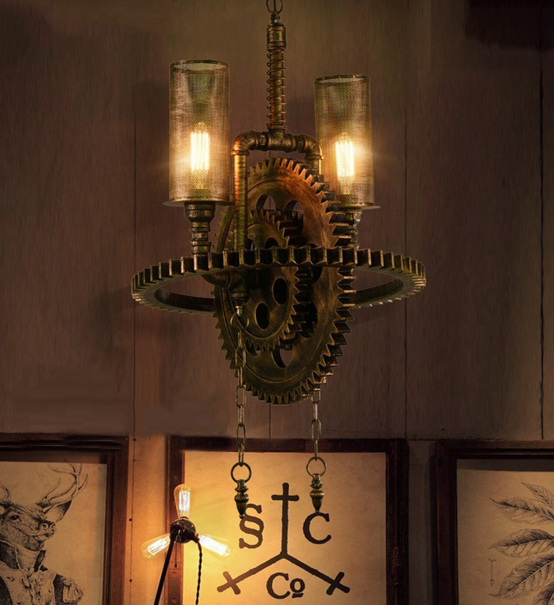 Industrial Vintage 2-Light Hanging Lamp Wrought Iron Inverted Pendant Light for Commercial Place