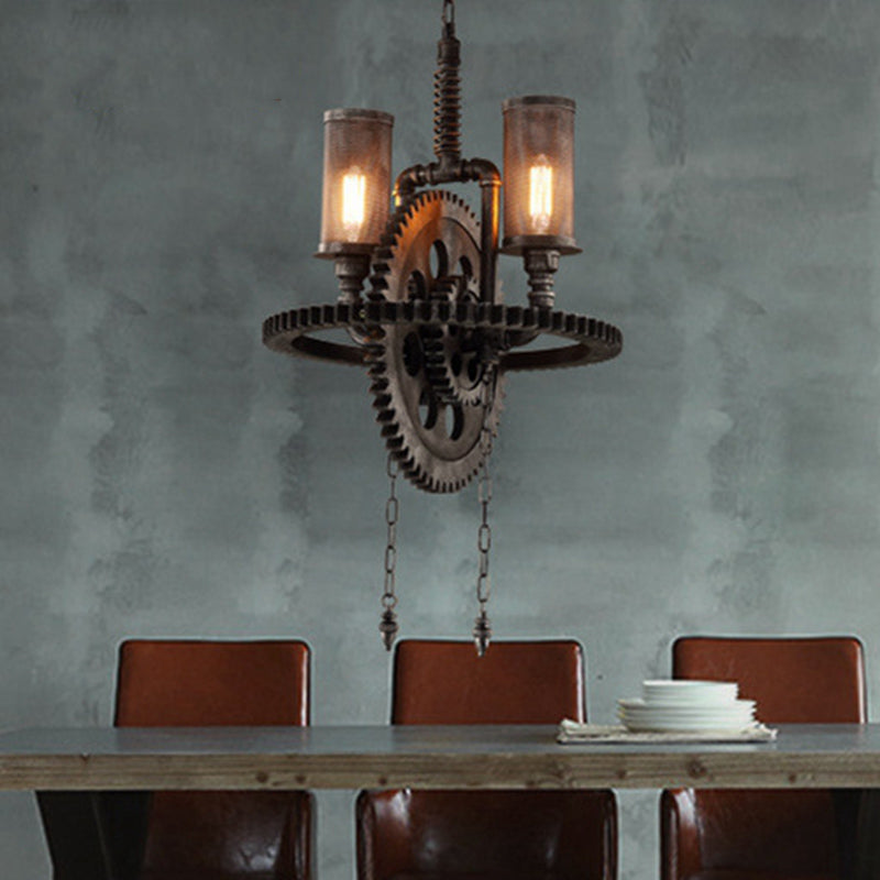 Industrial Vintage 2-Light Hanging Lamp Wrought Iron Inverted Pendant Light for Commercial Place