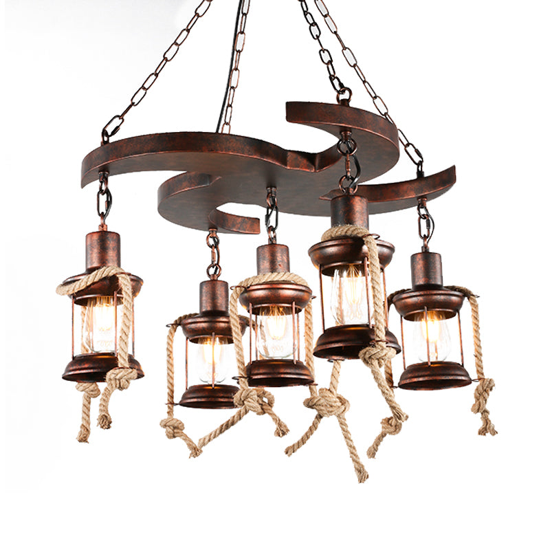 Vintage Kerosene Chandelier Light Fixture 5/7 Lights Metallic Pendant in Weathered Copper