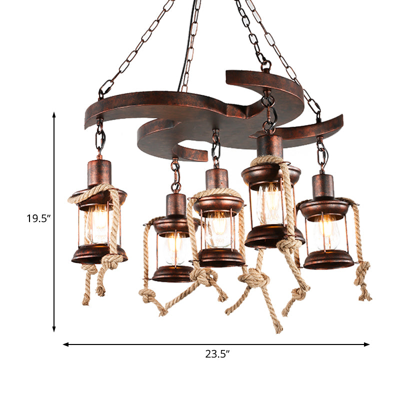 Vintage Kerosene Chandelier Light Fixture 5/7 Lights Metallic Pendant in Weathered Copper