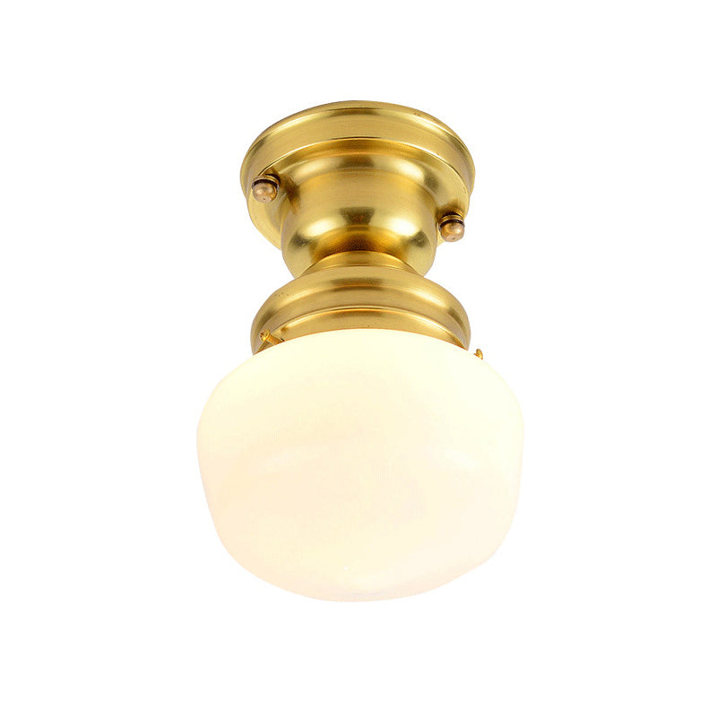 Schoolhouse Opal Glass Ceiling Light Fixture Contemporary 1 Light Ceiling Mounted Light in Gold Finish