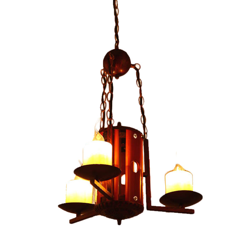 Dark Tan Candle-Style Chandelier Light Fixture Vintage Metallic 3 Lights Bedroom Pendant Lighting