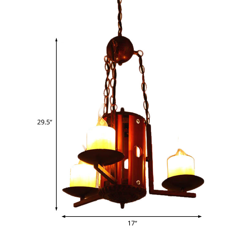 Dark Tan Candle-Style Chandelier Light Fixture Vintage Metallic 3 Lights Bedroom Pendant Lighting