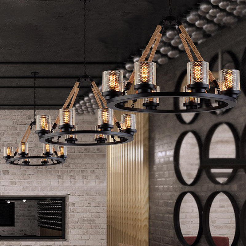 Metal Black Chandelier Pendant Cylinder 6/8 Lights Industrial-Style Ceiling Lamp for Restaurant