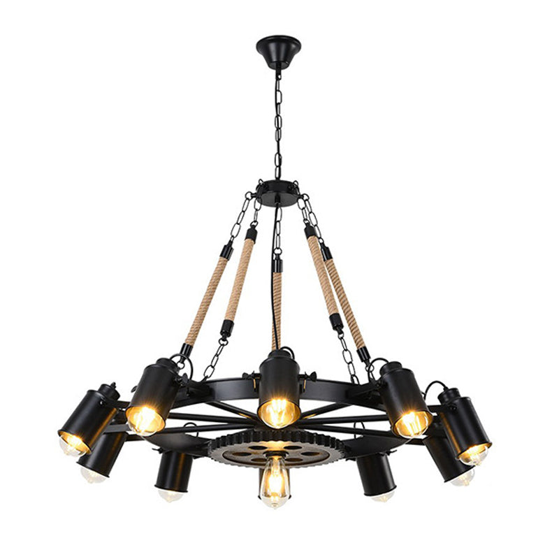 Factory Tube Chandelier 7/9/11 Lights Metallic Pendant Light Fixture in Black for Dining Room