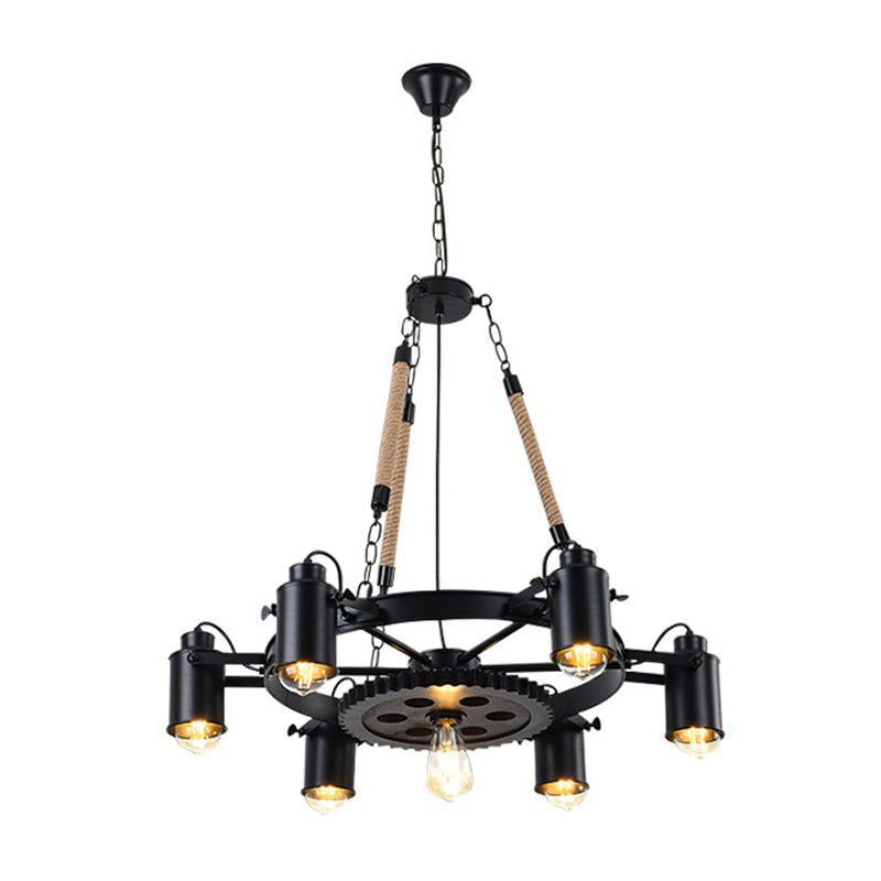 Factory Tube Chandelier 7/9/11 Lights Metallic Pendant Light Fixture in Black for Dining Room