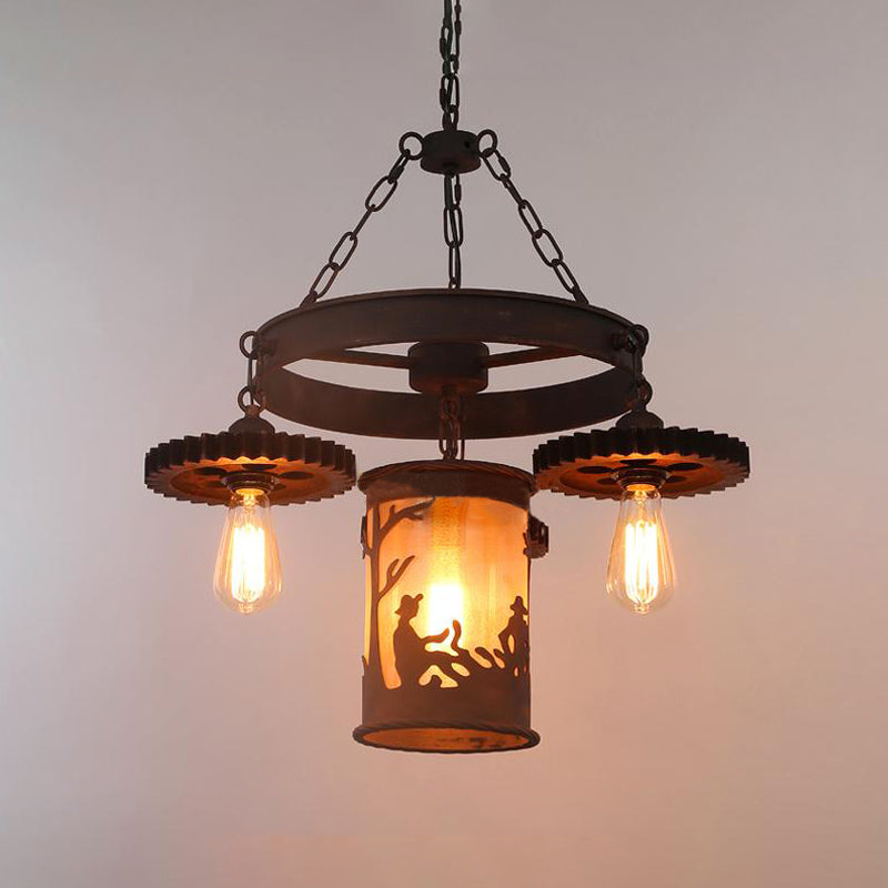 4 Lights Exposed Bulb Chandelier Industrial Rust Metallic Pendant Lighting Fixture