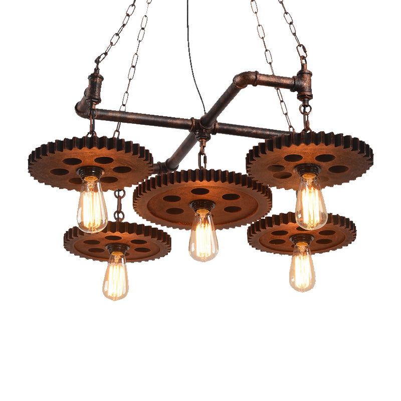 5 lumières Metal Chandelier Lamp Farmhouse Bronze Open Bulb Restaurant Hanging Light Kit