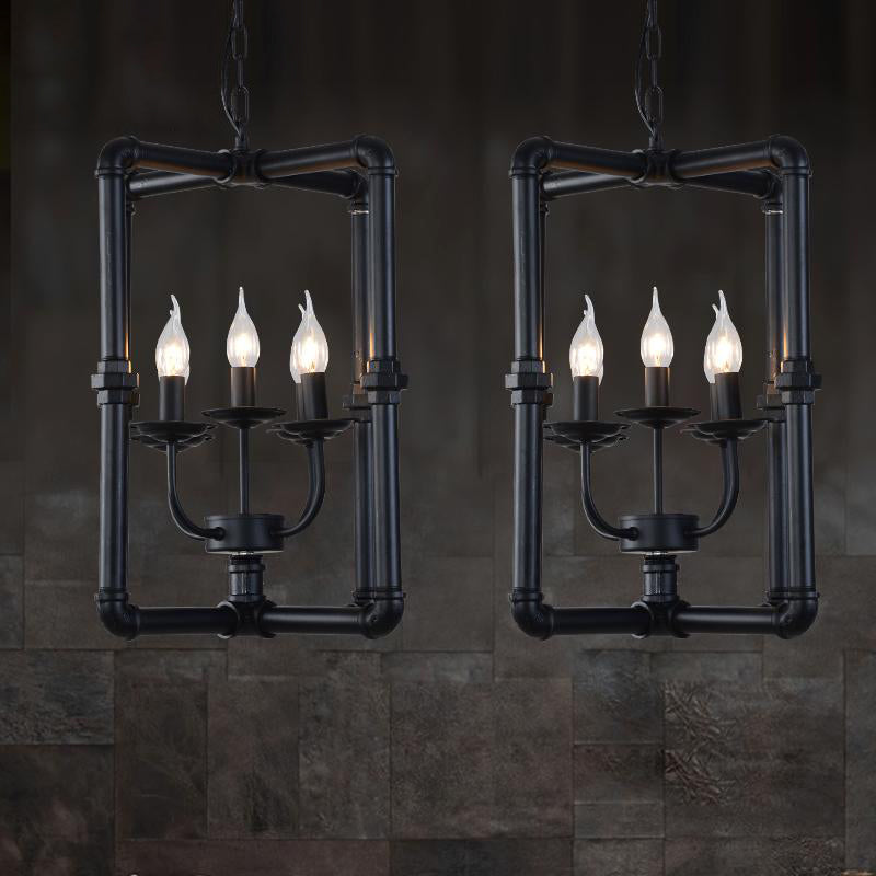 Candlestick Metal Chandelier Light Fixture Warehouse 5 Lights Restaurant Hanging Lamp Kit in Black