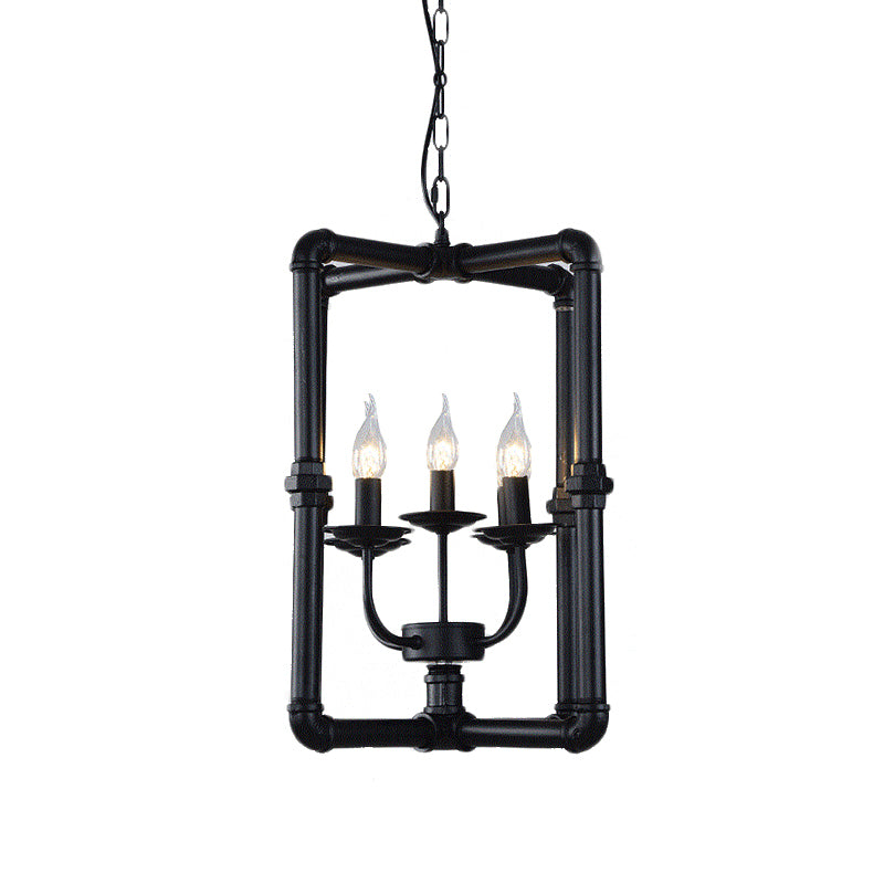 Candlestick Metal Chandelier Light Fixture Warehouse 5 Lights Restaurant Hanging Lamp Kit in Black