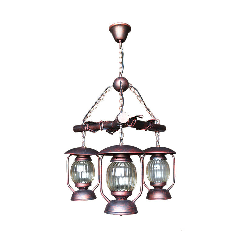 Red Brown 3 Lights Chandelier Light Fixture Antique Kerosene Pendant Lighting for Dining Room