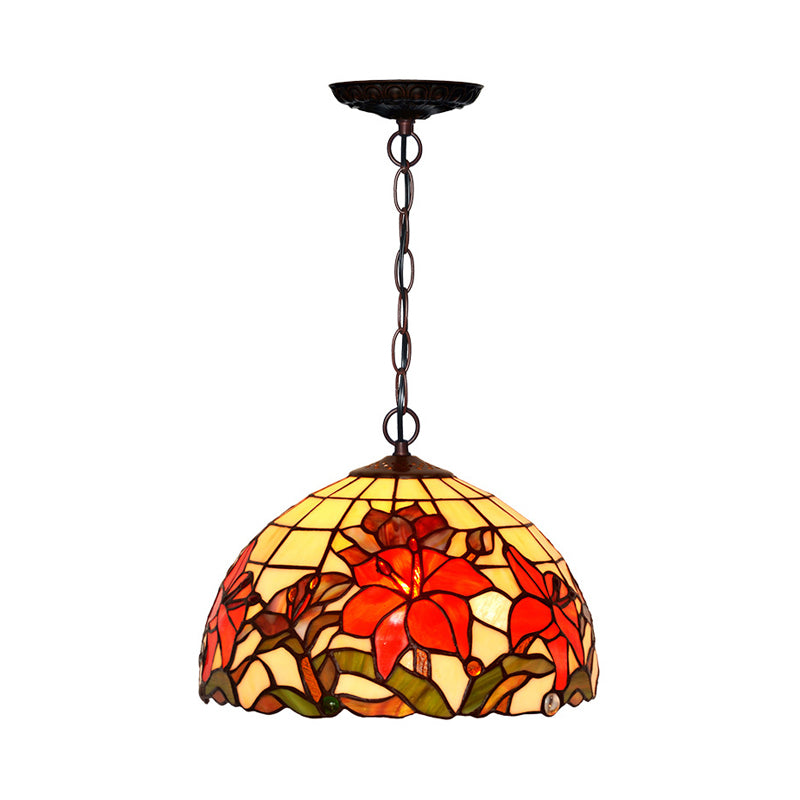 1/2 Lights Chandelier Lamp Mediterranean Floral Red Cut Glass Suspension Pendant Light, 12"/16" W