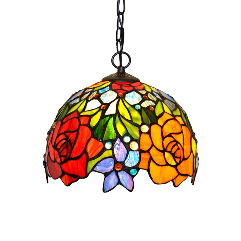 Victorian Floral Chandelier Lamp 1/2/3 Lights Red Cut Glass Pendant Light Fixture for Kitchen, 10"/12"/16" Wide