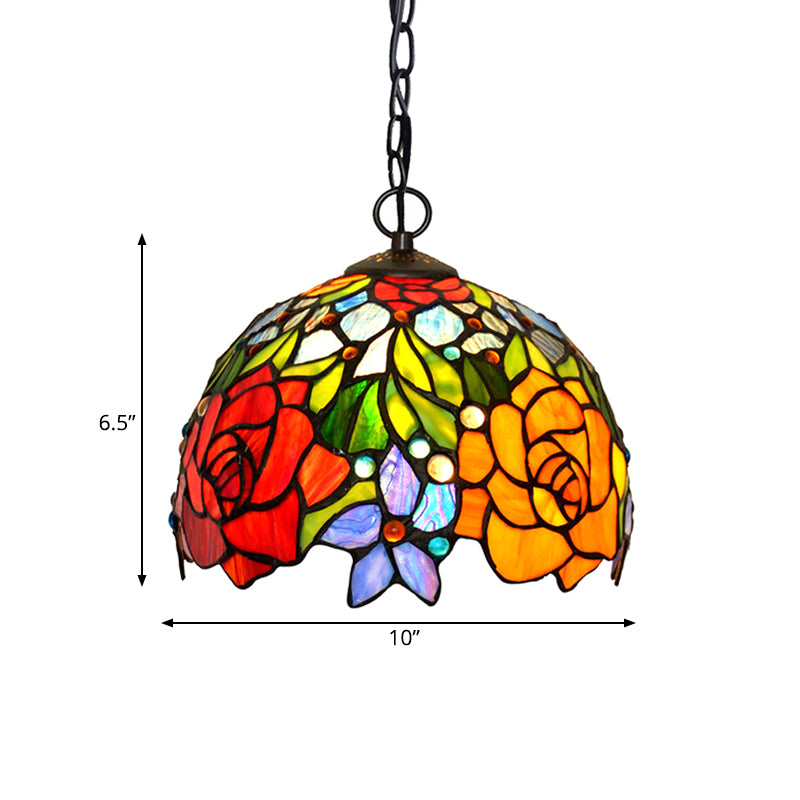 Victorian Floral Chandelier Lamp 1/2/3 Lights Red Cut Glass Pendant Light Fixture for Kitchen, 10"/12"/16" Wide