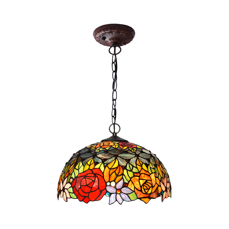 Victorian Floral Chandelier Lamp 1/2/3 Lights Red Cut Glass Pendant Light Fixture for Kitchen, 10"/12"/16" Wide