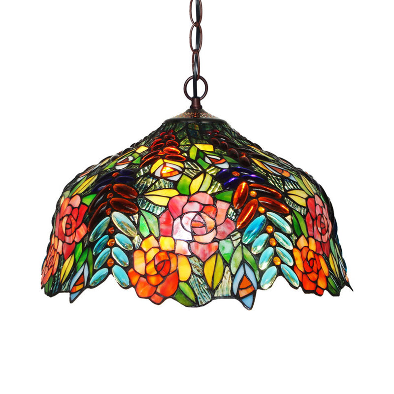 Petal Red/Yellow/Blue Cut Glass Chandelier Light Fixture 3 Lights Bronze Suspension Lighting for Dining Room