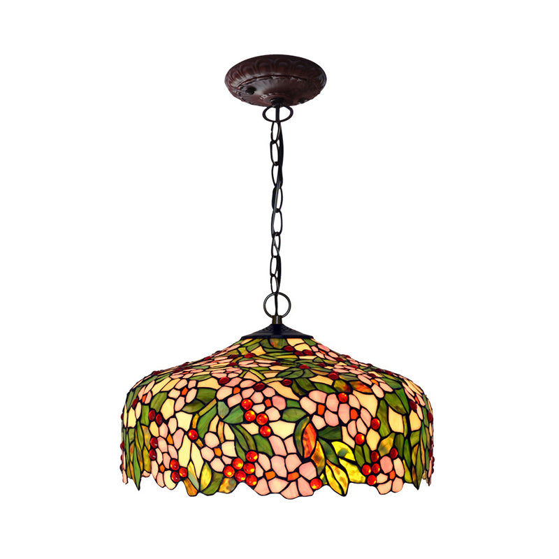 Blossom suspendu au lustre 3 lumières rose / vert Victorian Plafond Pendant Light pour salle à manger