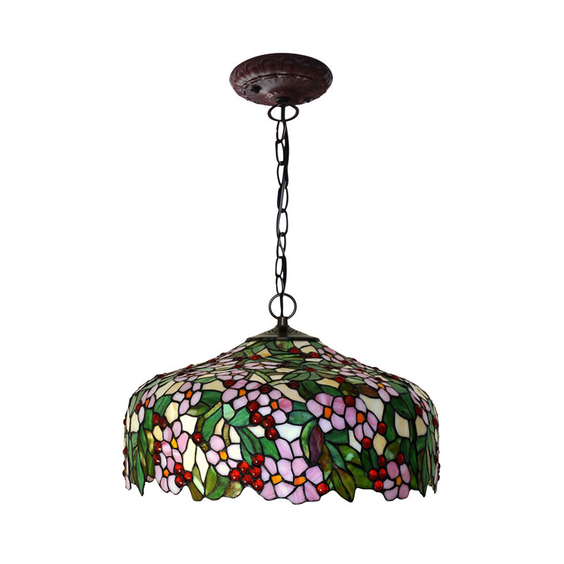 Blossom suspendu au lustre 3 lumières rose / vert Victorian Plafond Pendant Light pour salle à manger