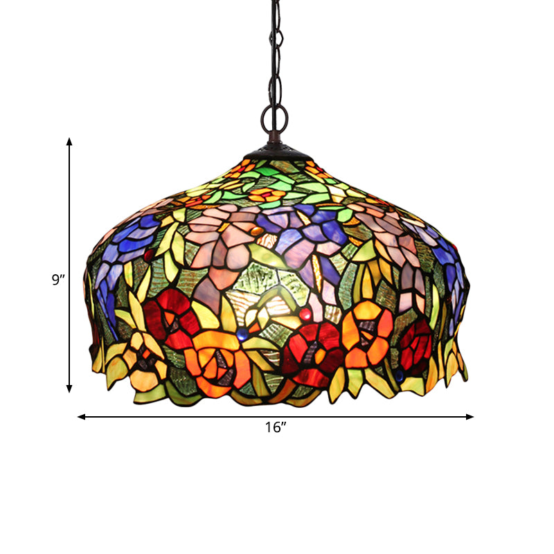 2 Lights Chandelier Mediterranean Blossom Orange Stained Glass Ceiling Lamp for Dining Room