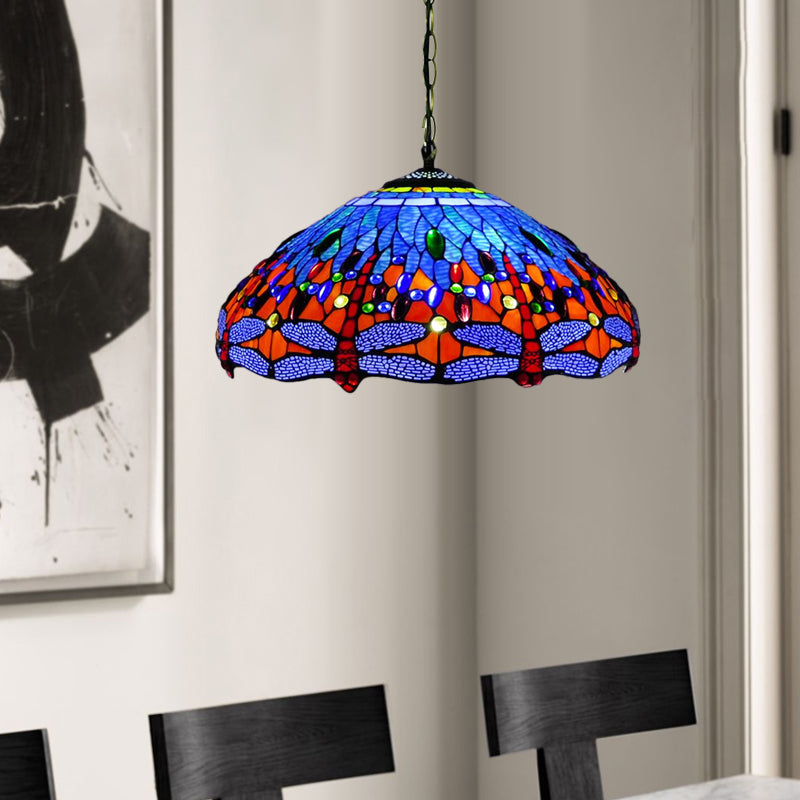 Tiffany Dragonfly Chandelier Lightture 3 lumières 3 LICTES ORANGE / BLEU / VERRE GREU