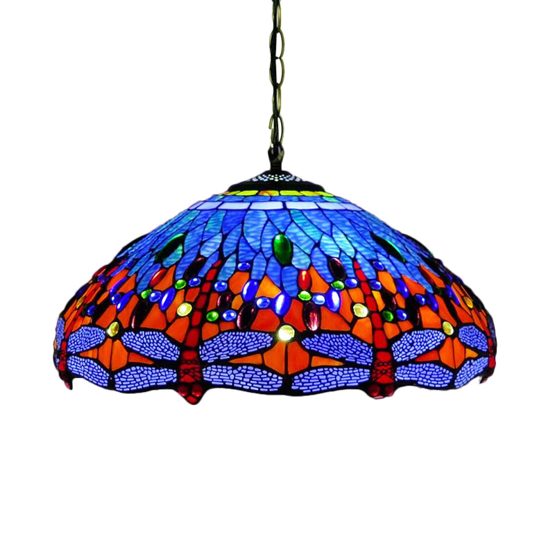 Tiffany Dragonfly Chandelier Lightture 3 lumières 3 LICTES ORANGE / BLEU / VERRE GREU