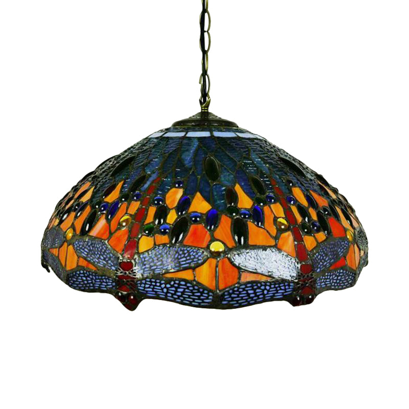 Tiffany Dragonfly Chandelier Lightture 3 lumières 3 LICTES ORANGE / BLEU / VERRE GREU