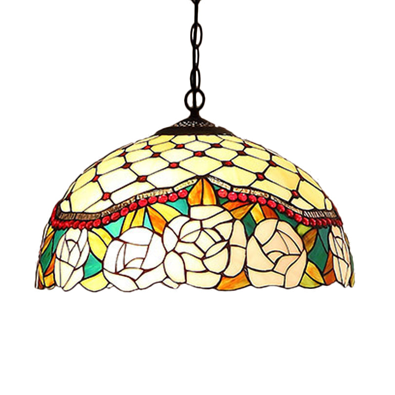 1/2 lumières Cuisine Chandelier Pendant Light Light Méditerranéen Bronze Plafond Lampe à teinte en verre rouge / jaune en dôme, 12 "/ 16" W